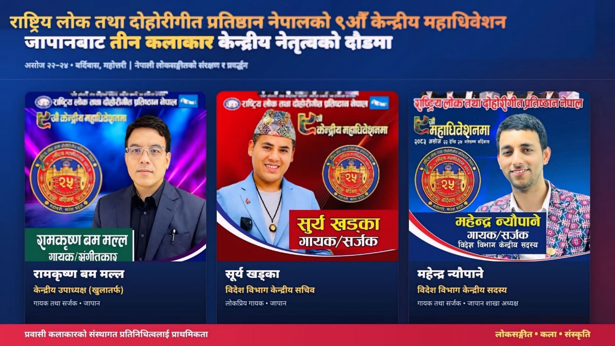 जापानबाट राष्ट्रिय लोक तथा दोहोरीगीत प्रतिष्ठानको केन्द्रीय नेतृत्वमा तीन कलाकारको उम्मेदवारी